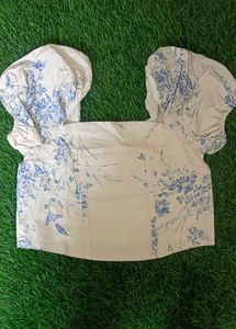 Floral Square Neck Puff Sleeve Crop Top