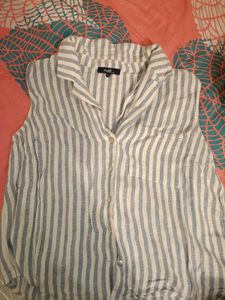 Striped Sleeveless Button-Up Top