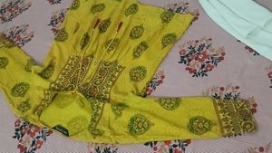 Yellow Floral Print Peasant Short Kurti