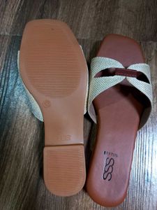 Brown &amp; Beige Woven Slides