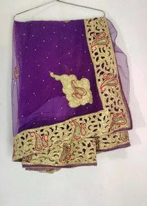 Gorgeous Purple Embroidered net  Saree