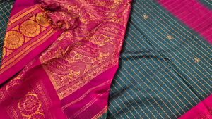 Elegant Teal &amp; Pink Silk Saree