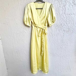 Zara Yellow Satin Midi Dress