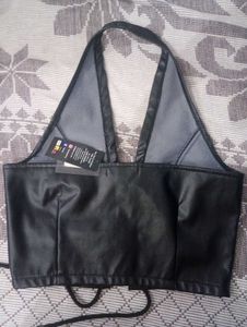 Black Faux Leather Halter Top