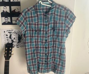 Blue Plaid Button-Up Shirt