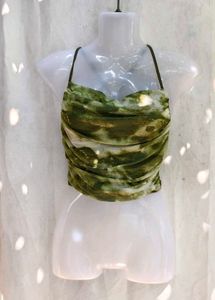 Green Tie-Dye Halter Top
