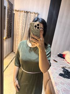 Olive Green Midi Dress🎀🦋