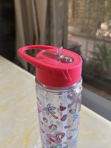 Cute Flamingo Water Bottle with Straw