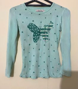 Fitted &amp; Y2K teal butterfly Top(Combo)