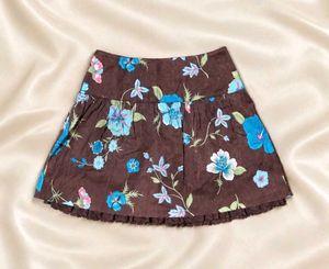 Brown Floral Mini Skirt