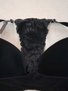 34D Lace Trimmed Black Bra