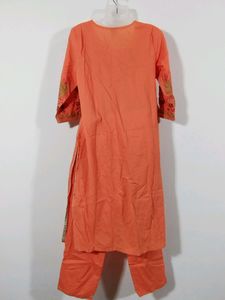 Orange Printed Cotton Kurti Set (Women)