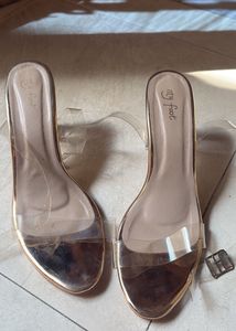coral bronze clear classic heels