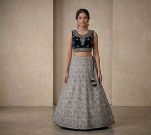 Elegant Embroidered Velvet Top & Skirt Set