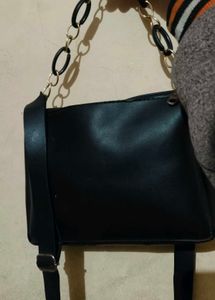 Black Shoulder Bag with Chain Detail