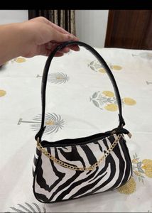 Zebra Print Shoulder Bag with Gold Chain