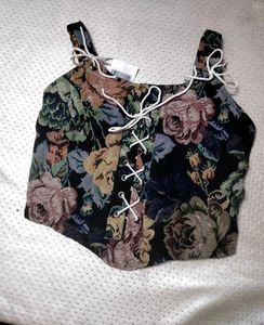 Floral Corset Top with Lace-up Detail