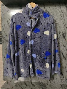 Cozy Heart Print Sleepwear Cardigan
