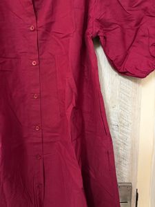 Maroon Puff Sleeve Shirt Dress