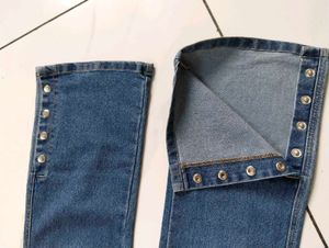 Flared Blue Jeans with Button Detail