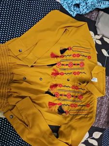 Stylish Mustard shirt top with Tassels