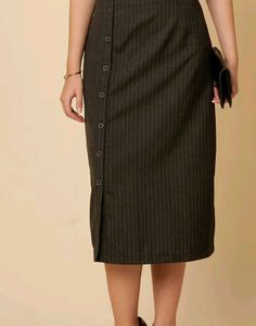 Classic Pinstripe Button-Down Skirt