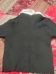 Chic Black Collared Button-Up Top