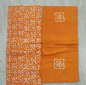 Vibrant Orange wax batik Cotton Dress Material