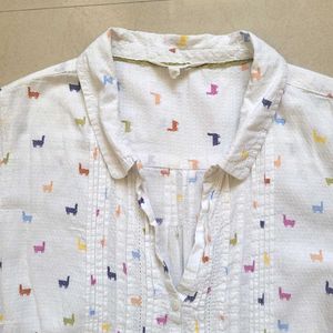Cute Llama Print Button-Up Shirt