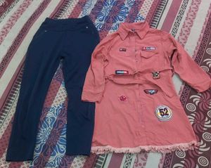 Chic Pink Shirt and Navy Pants Set