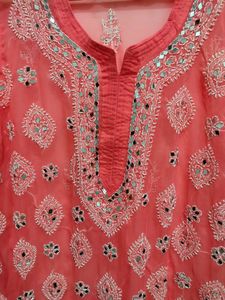 Saadgi Mirror Work Chikankari Embroidered Kurta