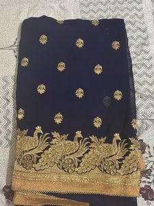 Elegant Navy Blue Embroidered Saree