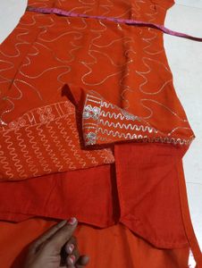 Orange Kurta Set with Silver Embellishments