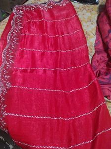 Red  saree Jimmy Choo