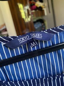 Stylish Navy Striped Cold Shoulder Top