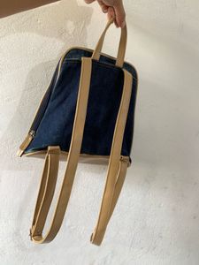 Denim Backpack with Faux Leather Trim