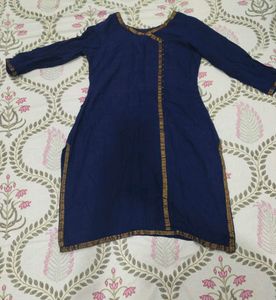 Elegant Blue Kurta with Golden Trim-M/S