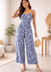 Blue Paisley Printed Jumpsuit