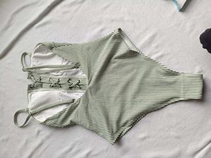 Striped One-Piece Swimsuit with Lace-Up Front