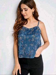 AND Women Floral Sleeveless V- neck Crop Top