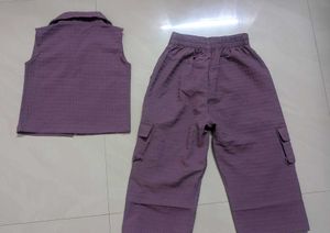 Purple Co-ord Set - Sleeveless Shirt &amp; Cargo Pants