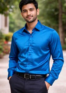 Men's Blue Satin Shirt