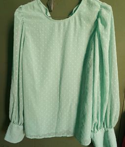 Price Drop Mint Green Swiss Dot Blouse