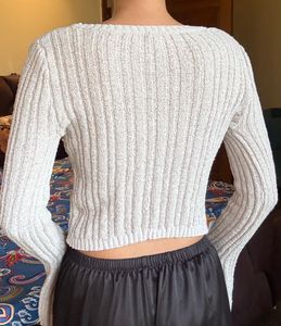 Light Grey Ribbed Cropped Sweater