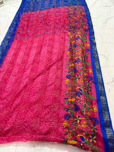 Vibrant Pink &amp; Blue Bandhani Saree
