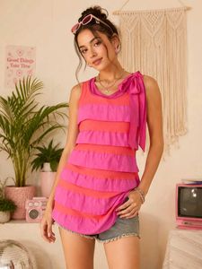Pink & Coral Tiered Tank Top with Bow Detail