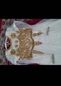 Exquisite White & Gold Embellished Gown