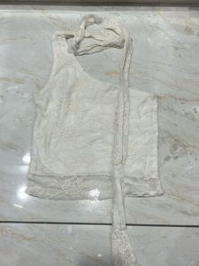 Cream Lace Blouse with Scarf