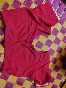 Red Blouse with Embellished Sleeves