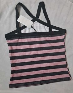 Criss Cross Strap Detail Striped Tank Top